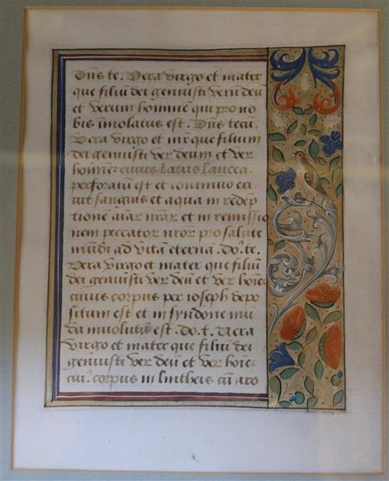French manuscript leaf from the Book of Hours (Rouen 1490-1500), framed(-)